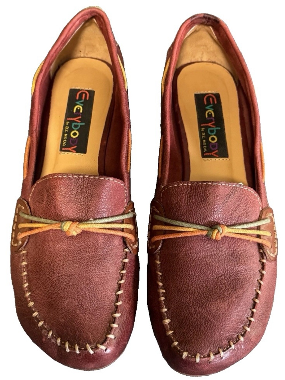 Everybody by BZ Moda Leather Loafers 37 Burgundy Moccasin Boho Artisan Artsy